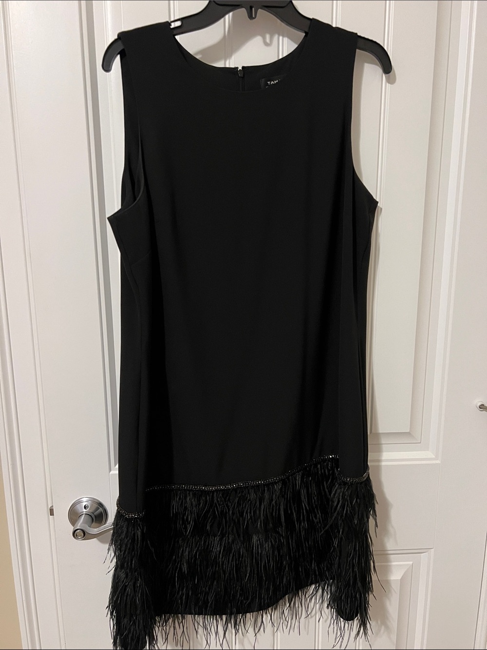 Tahari Black Dress- fun feathers! - size 14